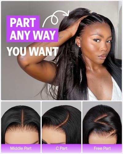 6x5 HD Lace Closure Wig - 30 Inch Straight 220% Density Human Hair Glueless Wear and Go with Pre Plucked Hairline & Bleached Knots - Image 5