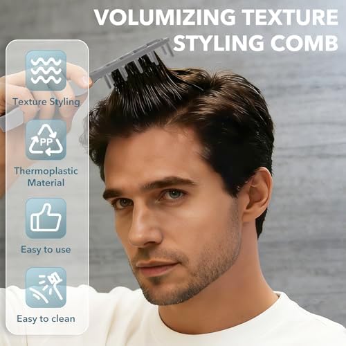 Texture Comb,Volumizing Fluffy Texture Styling Comb,Men’s Voluminous Wide-Toothed Hair Comb,Wide-Tooth Texturizing Styling Tool for Volume & Fringe Parting,Textured Grip Tool for Men (Grey) - Image 6