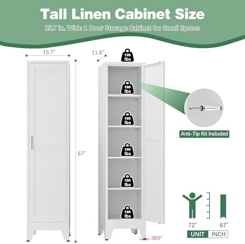 Bevivog Tall Bathroom Storage Cabinet, 67" Narrow Metal Storage Cabinets, Freestanding Tall Linen Cabinet, Slim Kitchen Pantry Cabinets with Shelves - Image 3
