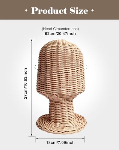CHADWICK Rattan Mannequin Head Stand, Hat & Wig Display Holder, Handmade Wicker Showcase, Rustic Cap Rack, Stable Base, Unique Vine Woven Design, for Home, Hair Salon, Lightweight & Durable - Image 3