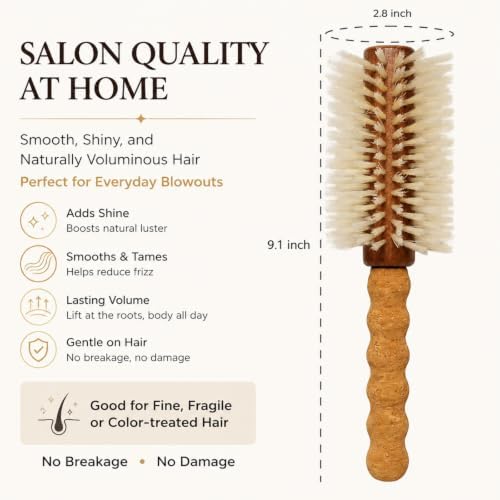 Boar Bristle Round Brush with Rose Quartz Castor Oil Roller Ball Set - Image 2