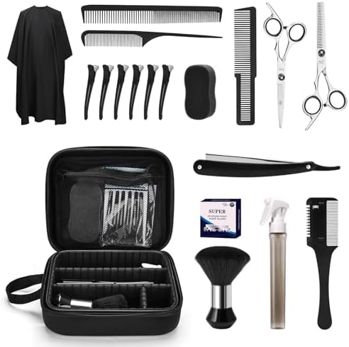 14PCS Hair Cutting Kit with Barber Bag, Haircut Scissors, Barber Cape with Adjustable Neck Size&Neck Duster Brush, Profesional Barber Accessories for Barber/Salon/Home by Unknown
