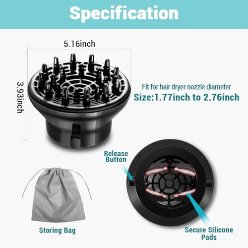 KAHEM Universal Hair Diffuser, Adjustable from 1.77 Inch to 2.76 Inch, Hair Dryer Diffuser Attachment for Frizz-free curly hair,Professional Blow Dryer Diffuser - Image 6