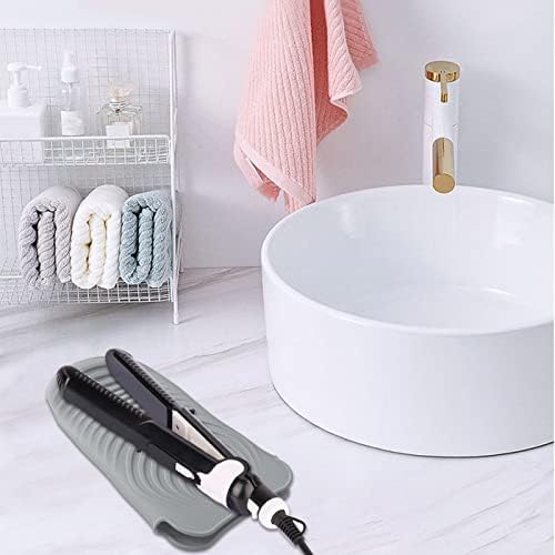 Heat Insulating Silicone Mat Pouch for Hair Styling Tools, Curling & Flat Irons Anti-Slip Travel Cover, Small Portable Straightener Pad for Curler Wands Storage, Hot Waver (Grey) - Image 7