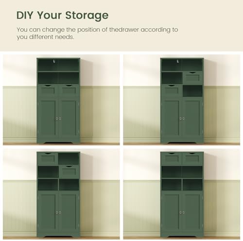 Iwell Bathroom Storage Cabinet with Adjustable Shelf, Storage Cabinet with Doors, Kitchen Pantry Storage Cabinets, Cupboard, for Living Room, Dining Room, Entryway, Green - Image 6