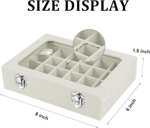 Velvet Jewelry Box 24 Grid Jewelry Earrings Display Organiser Box Ring Tray Holder Earrings Storage Case for Girls Women Wife Mom (Beige) - Image 2