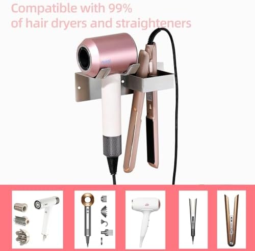 Hair Dryer Holder Wall Mounted, Hair Tool Organizer Wall Mount for Bathroom, Stainless Steel Hair Dryer Holder, Blow Dryer Holder Adhesive/Drilling Hair Dryer and Straightener Holder UEMUSI - Image 2