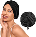 Adjustable Silk Satin Hair Bonnet for Sleeping Women, Double Layer, Silk Hair Wrap for Sleeping Women Men, Curly Natural Braid Straight Unisex - Black by Baqzqudnl