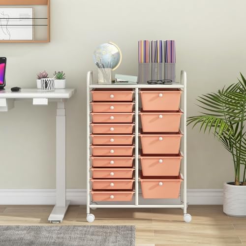Giantex 15 Drawers Rolling Cart, Classroom Organizers, Storage Cart with Wheels, for Teacher Office Home School Supplies Tool Craft Art Paper - Image 2