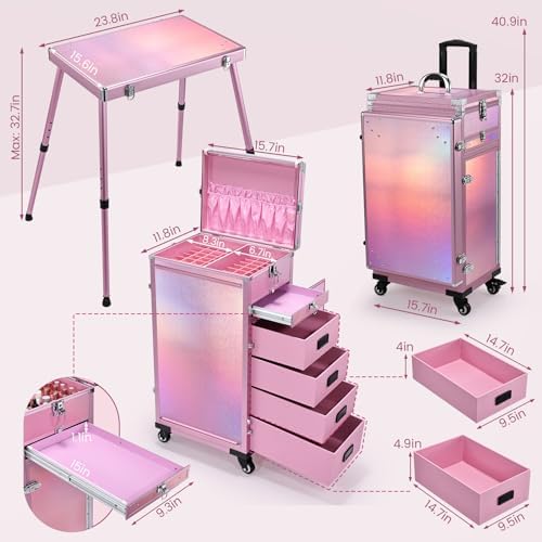 Joligrace Rolling Manicure Table 5 Drawers Makeup Case Foldable Nail Desk - Image 6