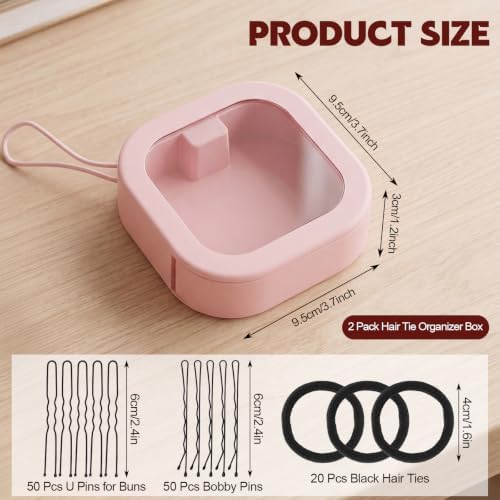 2 Pack Hair Tie Organizer with 50 Bobby Pins 50 U Shaped Pins 20 Hair Ties - Image 2