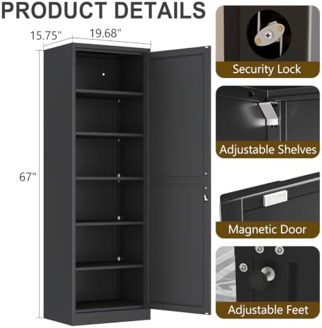pozdeg 67" Black Lockable Metal Storage Cabinet - Image 3
