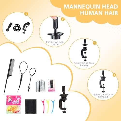 Mannequin Head 100% Human Hair Dark Brown for Braiding & Styling - Image 7