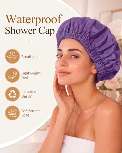Edoneery Shower Caps for Women Reusable Waterproof, Shower Hair Cap - Image 3