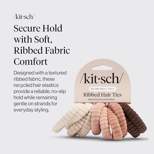 Kitsch Ribbed Hair Ties No Damage - Blush, 10pcs - Image 2