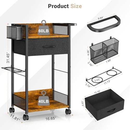 Salon Trolley Cart with Wheels, Mobile Hair Stylist Station with Metal Tool Holder & Basket, Rolling Barber Table with Fabric Drawer, Storage for Salon, Barbershop, Spa & Tattoo, Black - Image 2