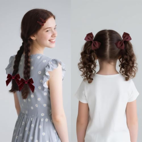 baotongle 11pcs Wine Red School Hair Accessories Set Uniform Hair Bow Headband Clips Hair Ties Curly Bows for Little Toddler School Girls(Wine Red) - Image 3