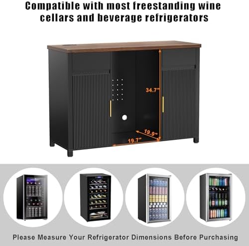 GDLF 53.2" Coffee Bar Cabinet with Fridge Space,Fluted Sideboard,Black - Image 4