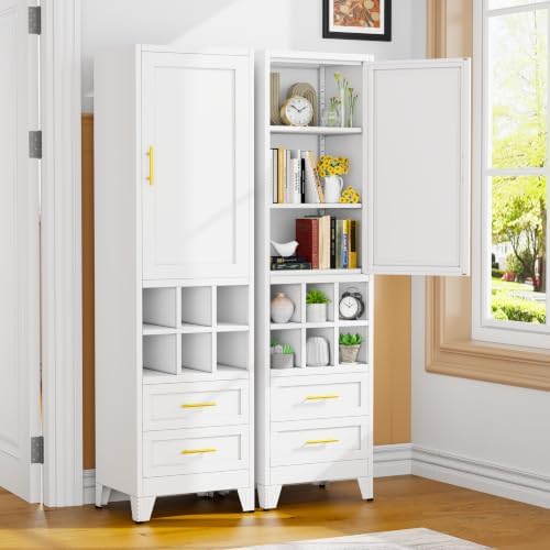 Tall Metal Narrow Storage Cabinet 67" H with 2 Drawer,White Kitchen Pantry Cabinets with 2 Adjustable Shelves and Door,Cuby Storage Orgainzer,Tall Bathroom Cabinet for Kitchen, Home Office,Dining Room - Image 3