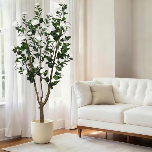 6.6ft Tall Artificial Camellia Tree with White Flower - Image 2