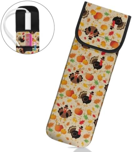 Flashideas Yellow Thanksgiving Turkey Curling Iron Holder Heat Resistant Neoprene Curling Iron Cover Bag with Pocket Curling Iron Organizers and Storage for Hair Straightener, Curling Iron, Flat Iron - Image 2