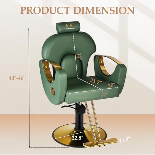 Reclining Barber Salon Chair for Hair Stylist, Professional Hair Stylist Chairs with Heavy Duty Hydraulic Pump, Hairdresser Braiding Styling Shampoo Chair for Spa Home Euipment, Dark Green Gold - Image 2