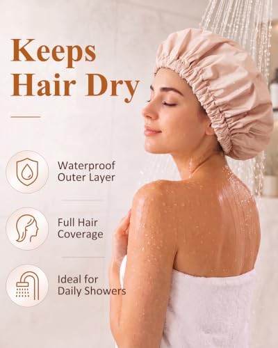 Edoneery Shower Caps for Women Reusable Waterproof, Shower Hair Cap - Image 2