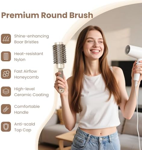 AIMIKE Round Brush for Blow Out, Medium Round Hair Brush Nano Thermal Ceramic & Ionic Tech, for Blow Drying & Styling, Curling and Shine - 2.9 inch Barrel w/Boar Bristles - Image 4