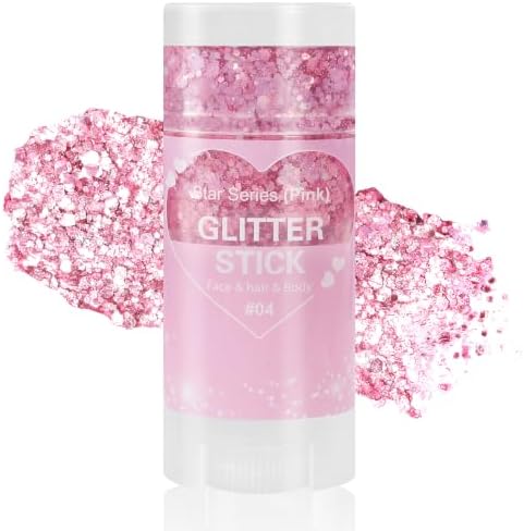 Mysense Pink Body Glitter Stick,Face Hair Glitter Makeup,Sparkling Mermaid Sequins Chunky Glitter Face Paint,Singer Concert Outfit Festival Rave Accessories for Women and Kids by Mysense