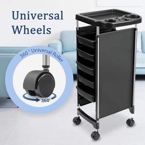 Professional Salon Trolley Cart, 5-Drawer Rolling Storage Organizer, Black, 35.4" Height with Wheels (Black-T28) - Image 7