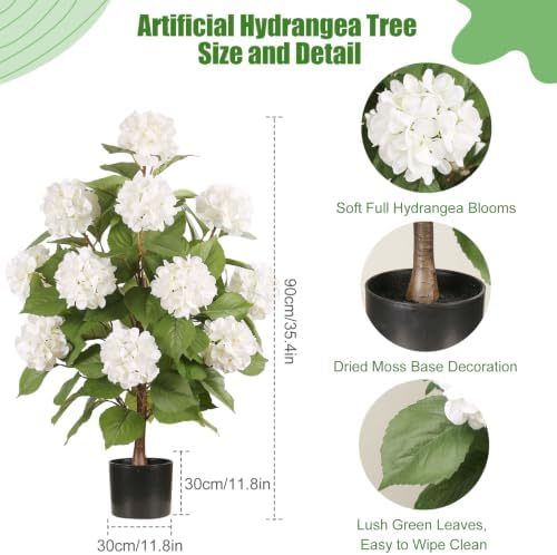 3FT Artificial Hydrangea Tree,White 2 Pack - Image 2