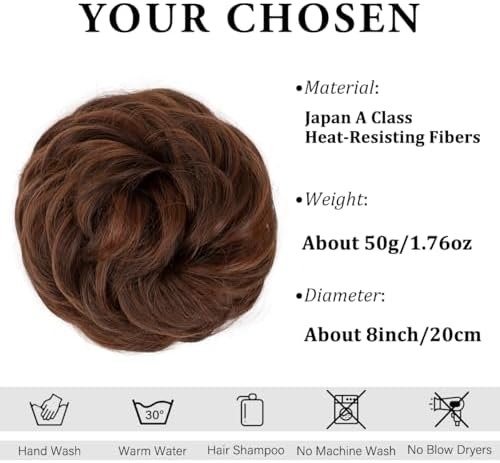 CJL HAIR Large Messy Bun Hair Piece Wavy Curly Scrunchies Synthetic Chignon Ponytail Hair Extensions Thick Updo Hairpieces for Women Red Vino - Image 2