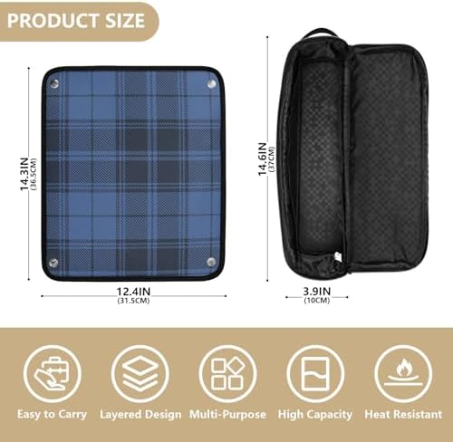 Tartan Plaid Blue Hair Tools Travel Bag Portable Travel Organizer Pouch with Heat Resistant Mat Carrying Case for Hair Dryer Curling Iron Flat Irons - Image 4
