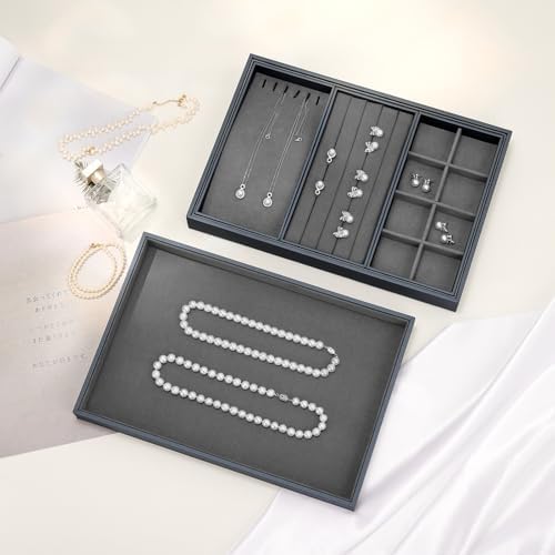 Grey Microfiber Flat Jewelry Catchall Display Organizer Tray - Image 2