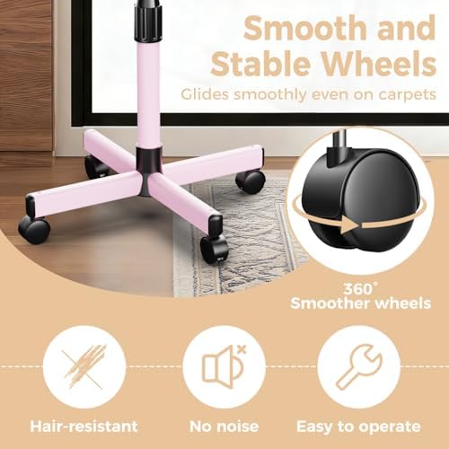 36" Salon Tray on Wheels Pink, Adjustable Height Tattoo Tray Cart - Image 3