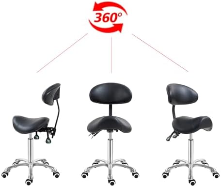 Antlu Saddle Stool Chair with Back Support, Ergonomic Esthetician Stool Chair for Salon Tattoo Spa Medical Dentist Clinic (with Backrest, Black) - Image 6