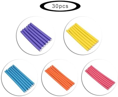 30 Pieces 9.45 Inch Flexible Hair Curling Rods Soft Foam Hair Curlers Rollers No Heat Bendable Curling Rods for Short Medium Long Hair (5 Colors) - Image 3