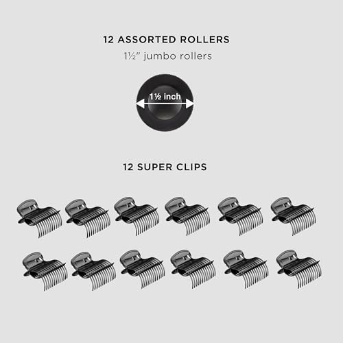 Conair Hot Rollers for Long,Medium & Short Hair,12 Jumbo 1 ½" Heated Hair Rollers with Clips,Hot Curlers for Women,Volume & Curls,Amazon Exclusive,Black,(Pack of 4) - Image 4