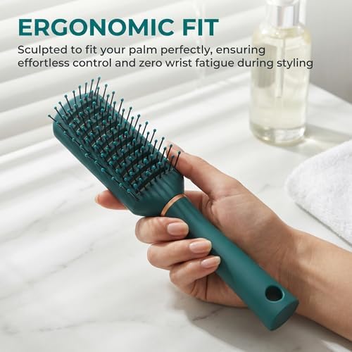 Vent Hair Brush for Women and Men, Detangling Wet Hair Brush with Ball Tipped Bristles for Wet/Dry Hair - All Hair Types with Nylon Bristles, Green, Speed Dry Vent Hair Brushes (Green) - Image 3