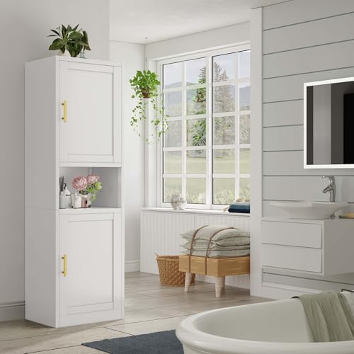 67" Tall Narrow Bathroom Storage Cabinet, Metal Pantry Cabinet, White - Image 2