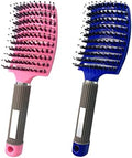 2 PACK Boar Bristle Hair Brush No Pull Curved Vented Detangler Hair Brushes Fast Blow Drying Hair Brush for Men Women Wet Dry Long Thin Thick Curly Tangled Hair (pink+blue) by MOODKEYbrand