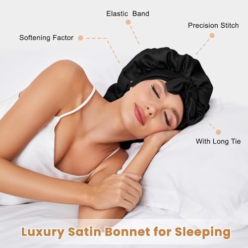 DEMAZALO Silk Long Bonnet for Braids & Curly Hair, Silk Satin Bonnet for Sleeping, Extra Large Bonnets for Women Braid - Image 2