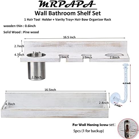 Wall Mount Hair Tool Organizer, 2 Tier Rustic Wooden Blow Dryer Holder - Image 3