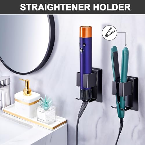 Hair Straightener Holder Wall Mounted Blow Dryer Holder, Blow Dryer and Curling Iron Holder, Hair Dryer and Straightener Holder, Bathroom Hair Tools Organizer and Storage (Black, 1Pc) - Image 3