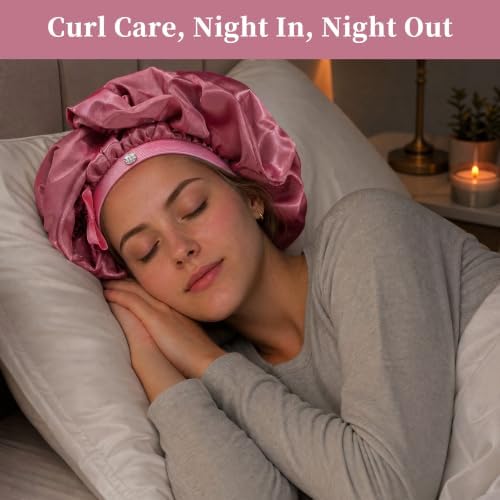 Heatless Curl Sleep Bonnet, Night Cap with Long Ribbons for Braids (Black) - Image 5