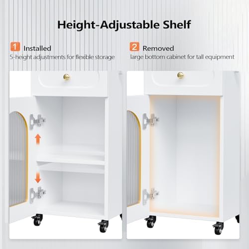 Salon Cart with Wheels, 3 Tier Rolling Beauty Trolley for Hair Stylist, Barber, Esthetician, Storage Cabinet w/Glass Door & Dryer Holder & Adjustable Shelf, Mobile Station for Spa,Tattoo (White) - Image 2