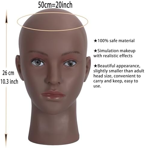 Bald Mannequin Head for Wigs Making, Styling, Makeup Training, Professional Cosmetology Display, Hat Helmet Glasses Display Head Model with Free Clamp Stand - Image 3