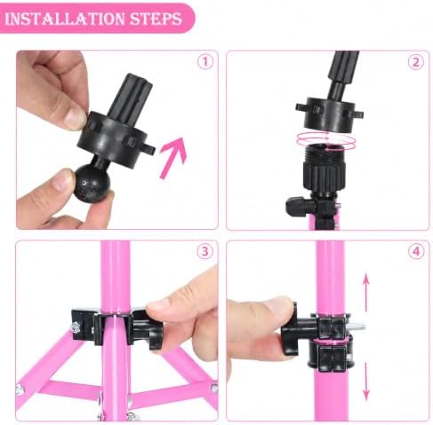 Ailsa 25" Wig Stand Tripod Adjustable Mannequin Head Stand Metal Mini Wig Head Stand for Training Mannequin Heads and Canvas Block Head (Pink) - Image 4