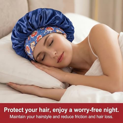 4 Pack Satin Silk Bonnet, Sleep Bonnet, Red, Pink, Blue, Black - Image 6