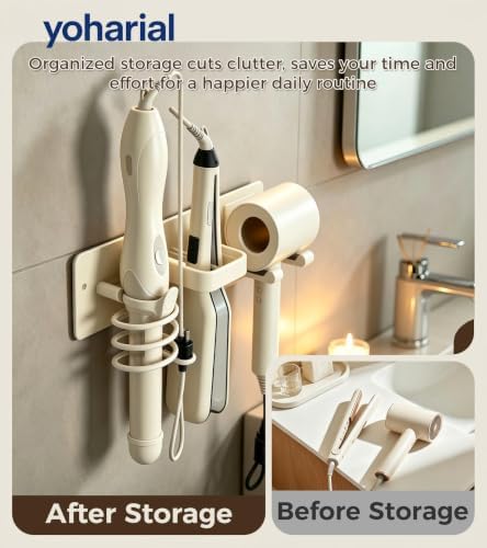 Wall Mount Hair Dryer Holder, No-Drill Hair Styling Tool Organizer - Image 5